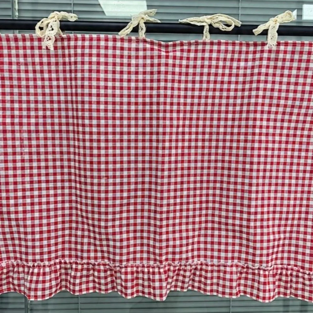 Durable Xmas Oven Decor Curtain Ribbon Ties Christmas Tree Appliance Cover Printed Pattern Plaid