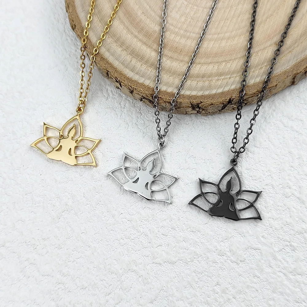 

Simple lotus yoga hollow 18K stainless steel pendant, waterproof and non-fading women's necklace, wedding party gift