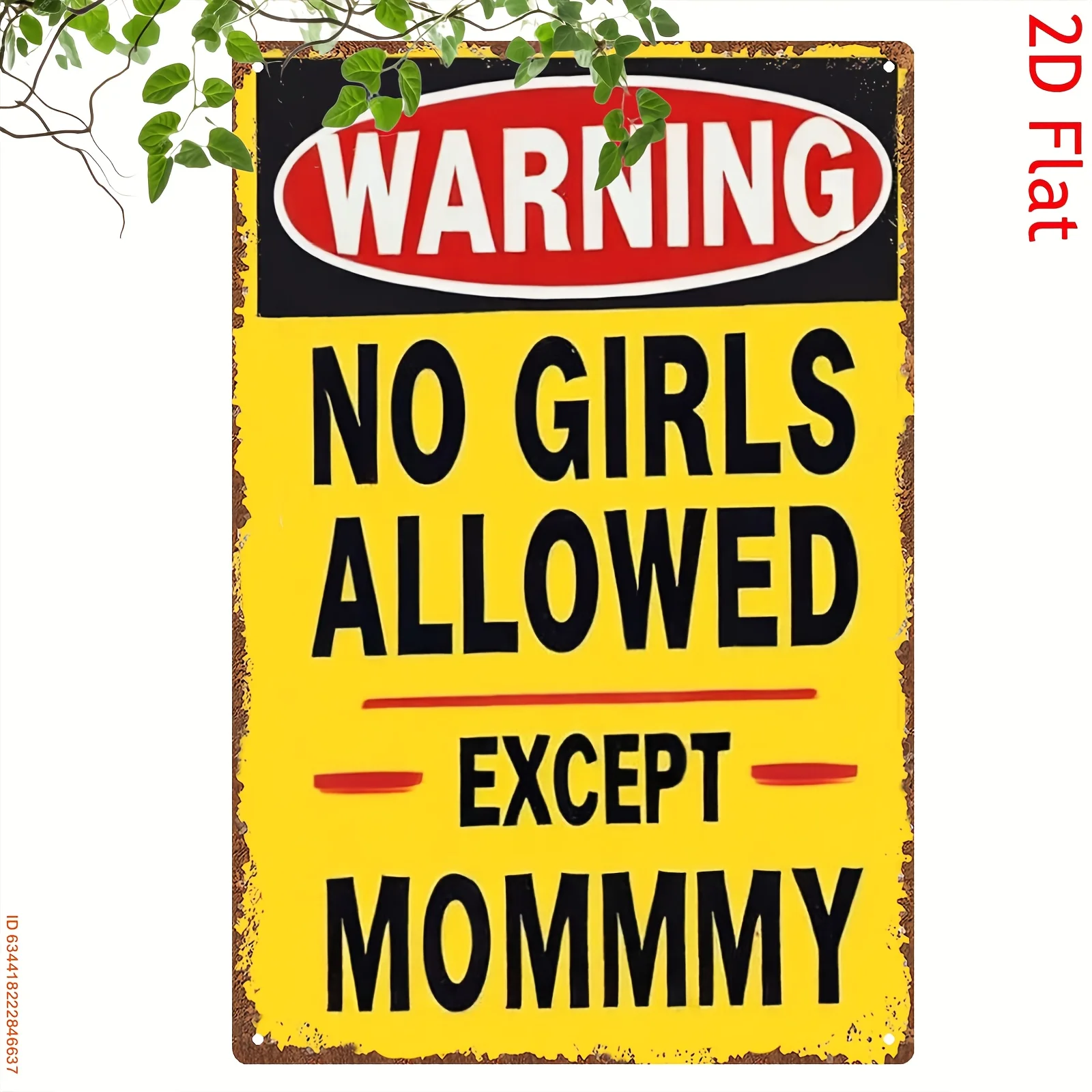 2D Flat Retro Metal Painting with The Words NO GIRLS ALLOWED EXCEPT MOMMY | Very Suitable for Bedroom, Living Room