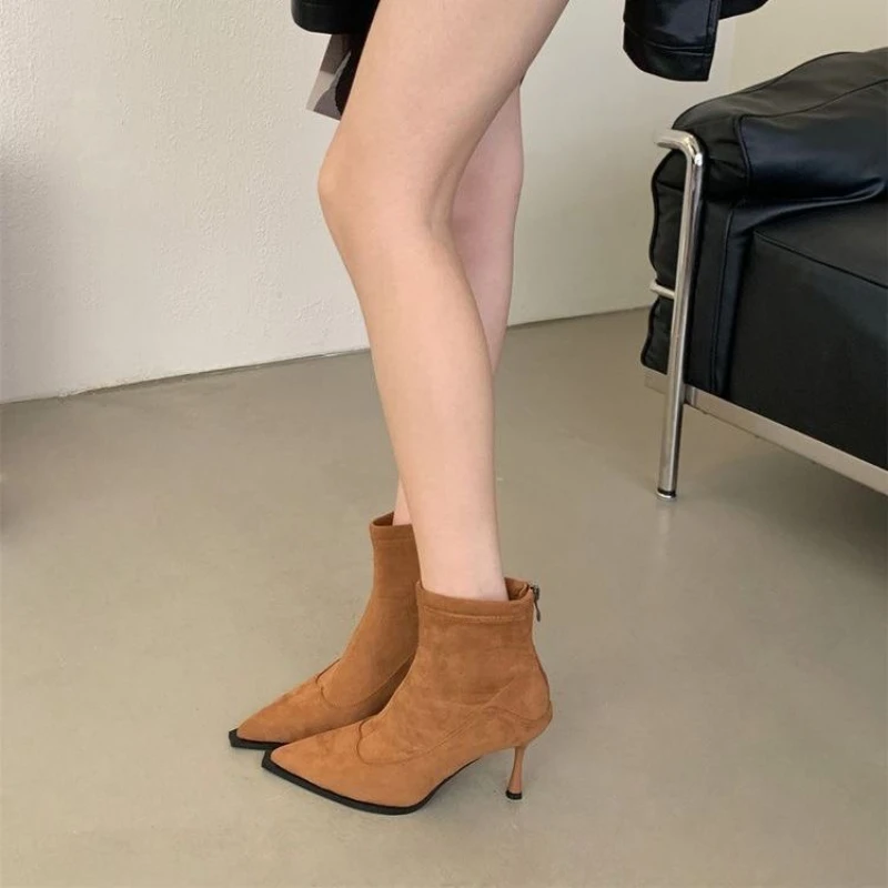 ربيع الخريف النساء حذاء من الجلد أشار تو الجلد المدبوغ السيدات موضة أحذية عالية الكعب أنيقة اليومية ملابس الحفلات الأحذية الجلدية النسائية #2