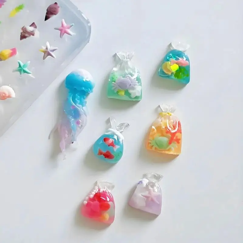 3D 오션 시리즈 실리콘 네일 몰드 투명 DIY 해파리 불가사리 조개 네일 아트 장식 매니큐어 몰드 네일 공예용