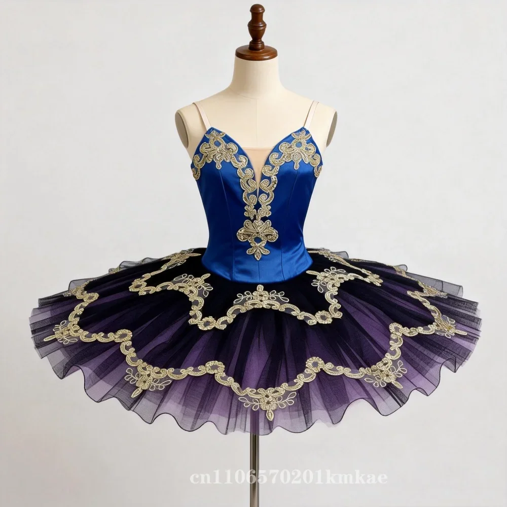 Blue Black Ballet Tutu Skirt Velvet Top Professional Belly Dance Costumes White Swan Lake Costumes Performance Clothing
