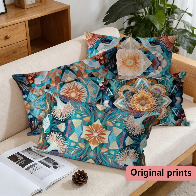 Ocean Botanical Throw Pillow Covers Suitable For Sofa Bedroom Car Pillow Cover Cushion Rectangular Back Cushion