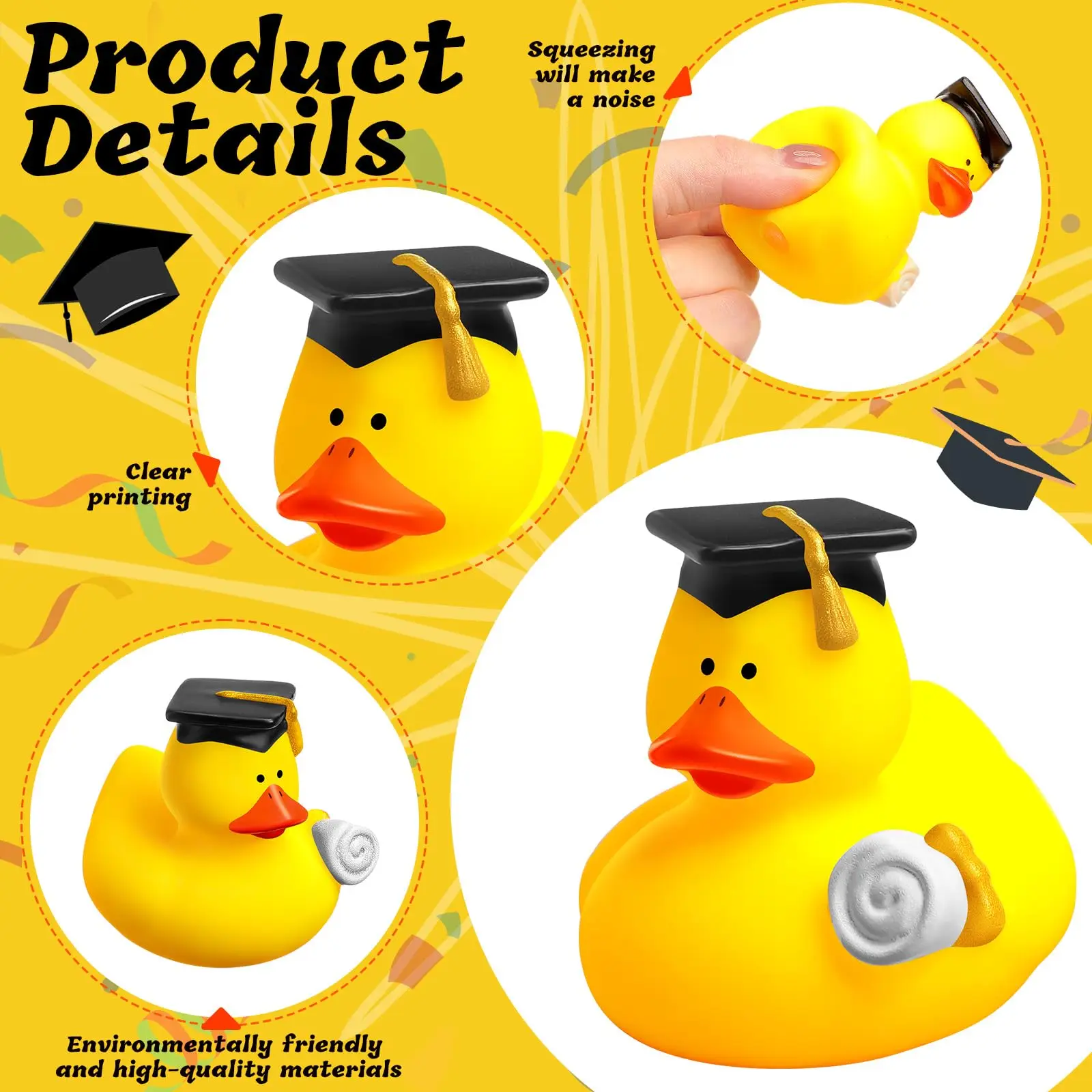 2" Rubber Ducks in Bulk Graduation Diploma Tiny Rubber Duck 2025 Grad Cruise Ducks for Adults Graduates Gift Prize Gradu
