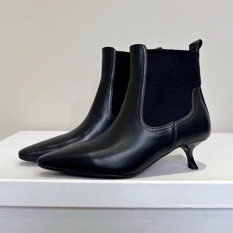 

Classic Kitten Heels Pointed Toe Short Boots Women Suede Leather String Bead Ankle Boots Woman Patchwork Modern Boots Woman