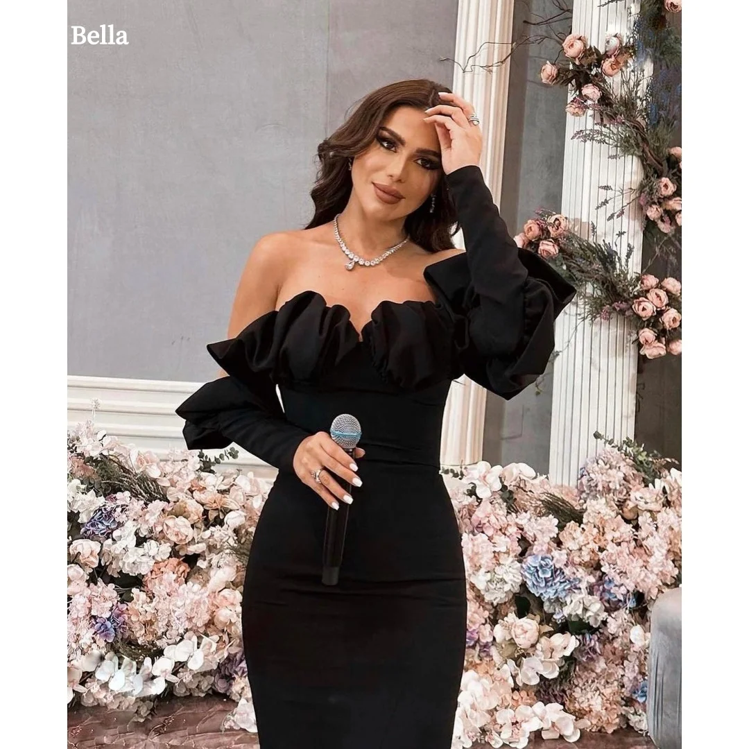 

Bella Customized Black One Shoulder Sleeves robes de soirée Strapless Party Dresses Backless Mermaid Floor-Length Prom Dress
