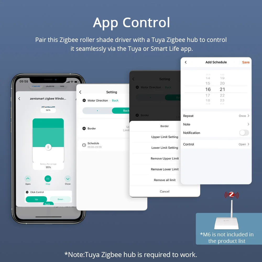 Zemismart Zigbee slimme oplaadbare rolgordijndriver met knopbediening, instelbare snelheid, werkt met Tuya-app Alexa Google Home