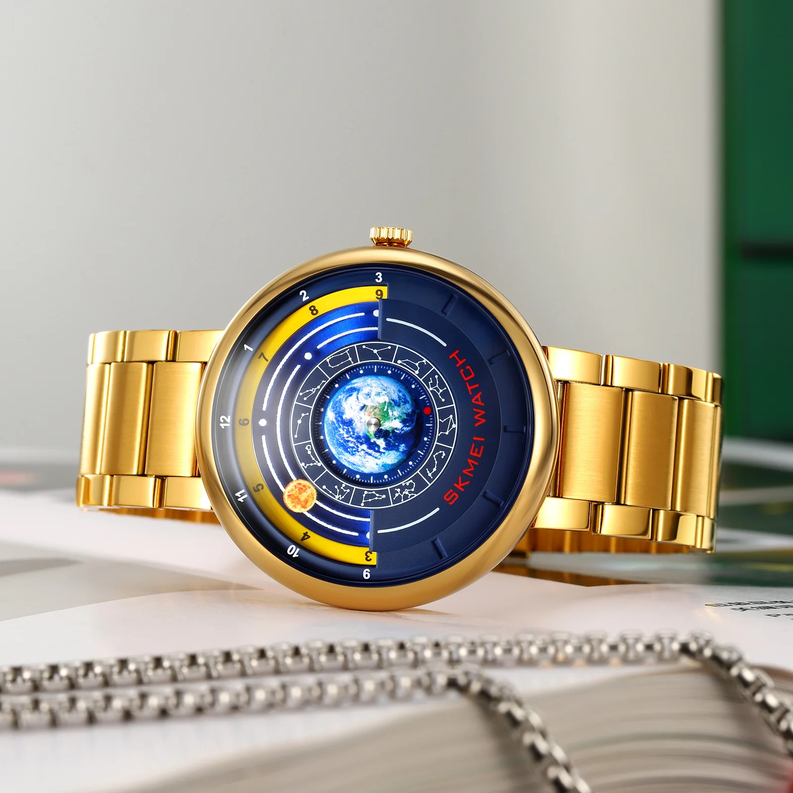 SKMEI 2361 Constellation Space theme Man Quartz Large Dial Alloy Waterproof fashion﻿ Watches Calendar Analog timing Alarm Clock
