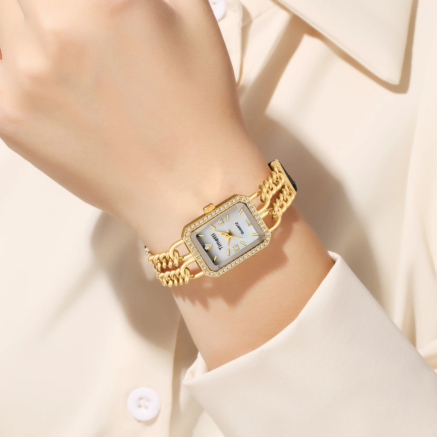 ساعة كوارتز متعددة الاستخدامات وبسيطة وعصرية مرصعة بحجر الراين