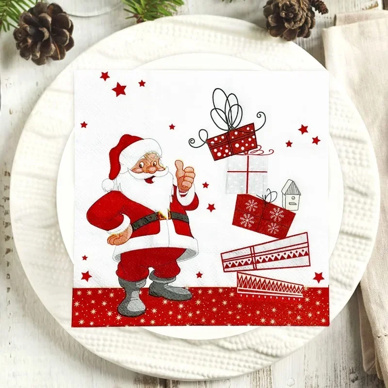 White Background Red Father Christmas Printed Napkin Party Decoration Paper Placemat Butterfly Bart Paper 2-Ply 10/20pcs 33*33cm