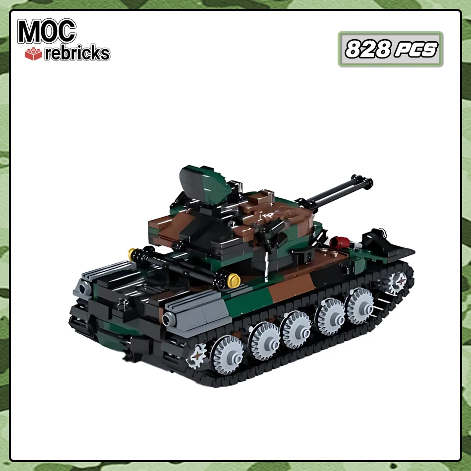 Main Battle Tank AMX 30 DCA Building Blocks MOC Military Tracked Vehicle Assembly Model Bricks Kit Educational Toys Kids Gift