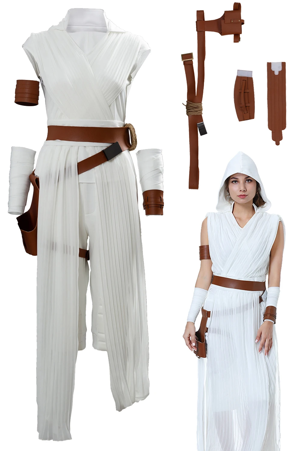 

Rey Cosplay White Battle Suit Movie Space Battle Costume Outfits Halloween Carnival Party Disguise Suit Female Women Adult