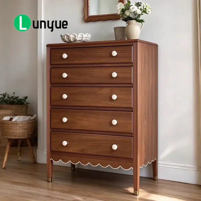 American Retro Solid Wood 5 Drawer Cabinet Bedroom Locker Porch Living Room Corridor Storage Furniture Vintage Home Decor