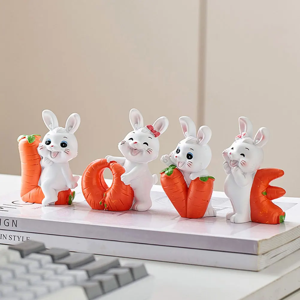 

4pcs Miniature Rabbit Figurines Resin Bunny Statues Lightweight Diverse Yard Garden Decor House Landscape