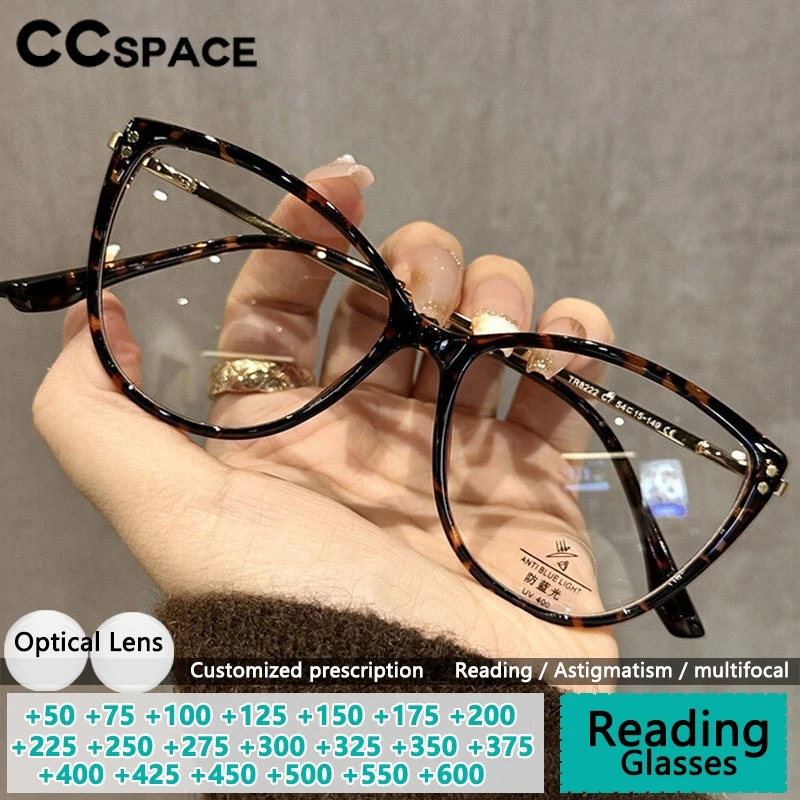 Gafas de lectura CCspace para mujer, gafas graduadas antiluz azul, gafas para miopía, montura de gafas de ojo de gato TR90 a la moda