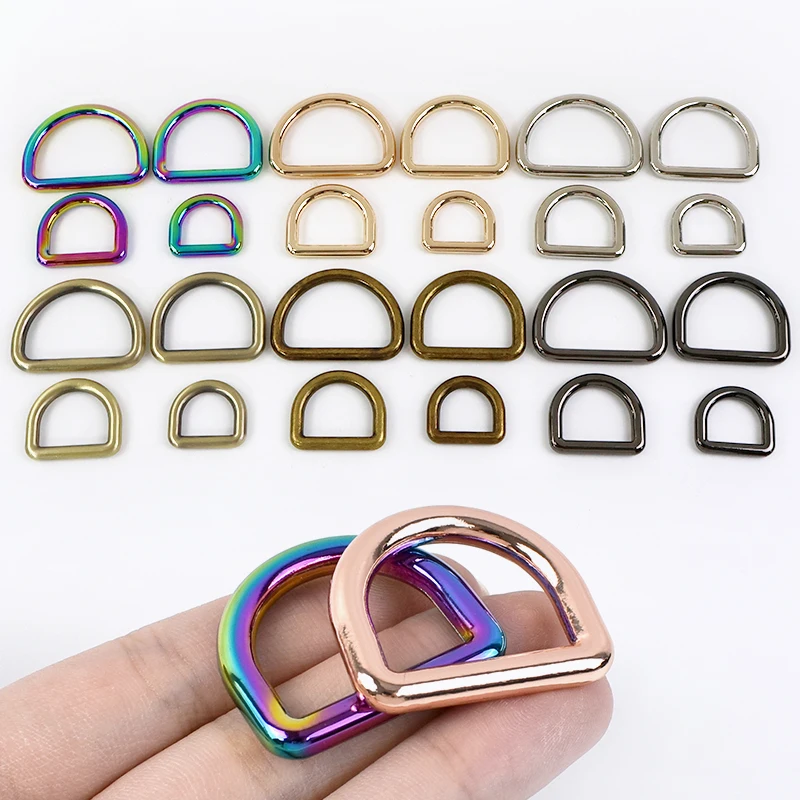 

50P 10-50mm Metal D Rings for Bag Buckle Oval Carabiner Ring Side Clip Hook Buckles Dog Collar Belt Loop Hooks Leather Accessory
