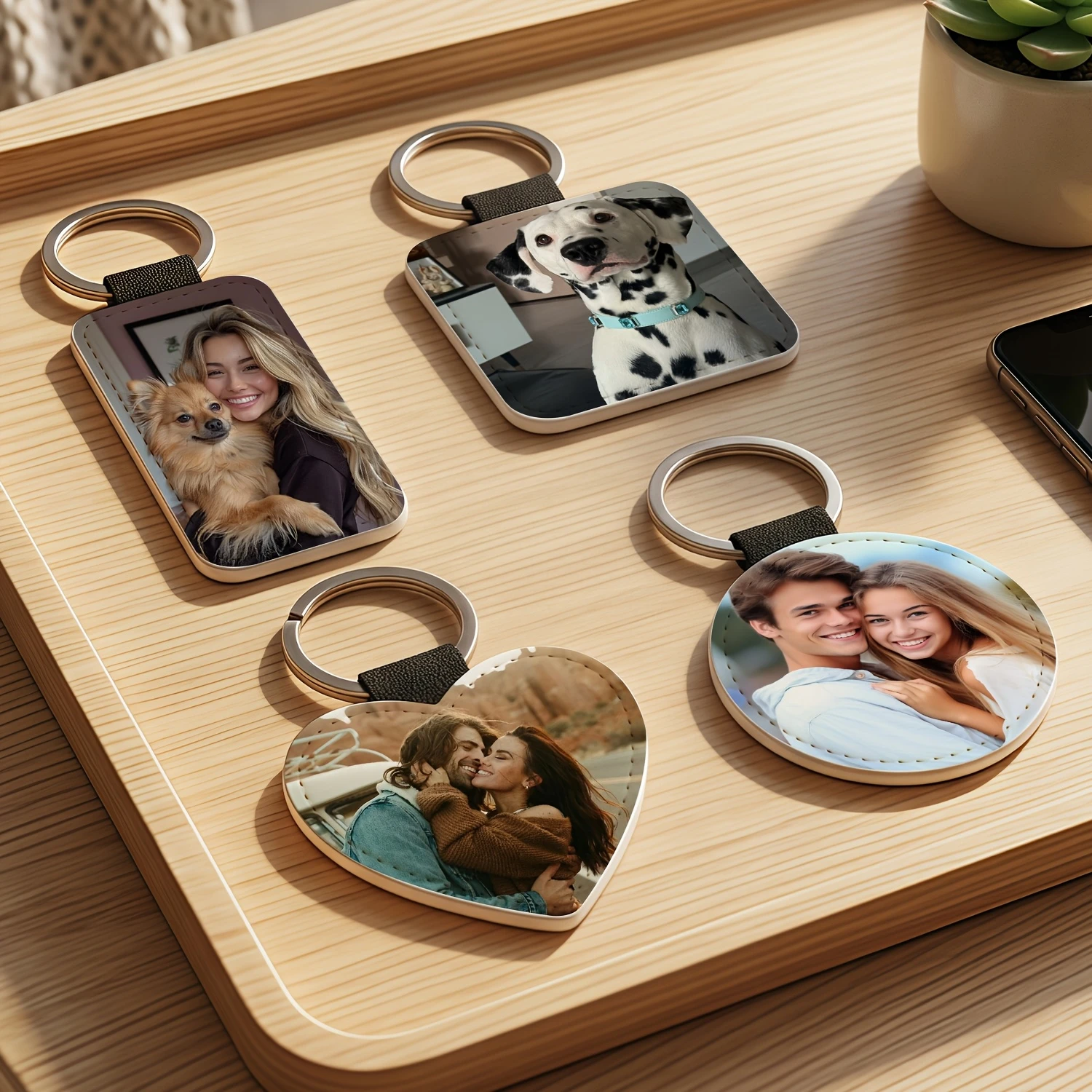 Custom Photo Faux Leather Key Ring Pendant, Exquisite Ornament Hanging Decor, Ideal Heartfelt Gift On Different Festive Occasion