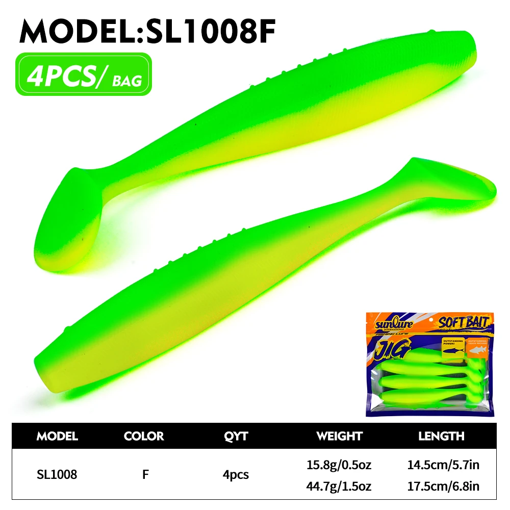Sunlure 4 Stück/Beutel T-Tail Paddle Weichköder Künstlicher Silikon-Glitzer-Swimbait 14,5/17,5 cm Weichköder für Bass-Salzwasserfischen Pesca