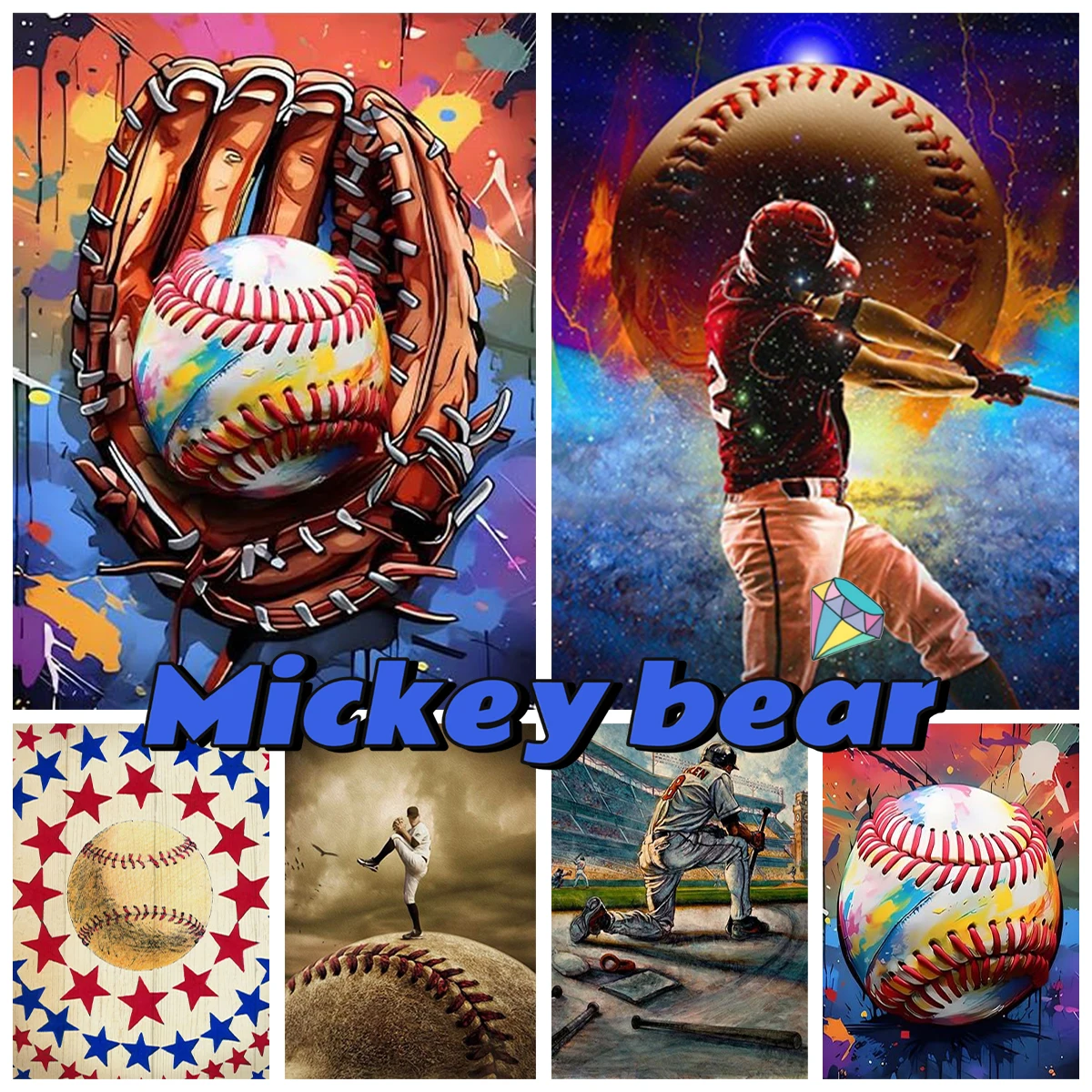 

Baseball 5D Diamond Painting Kit Sports Poster Mural DIY Diamond Embroidery Cross Stitch Beginner Handicraft Home Wall Decor