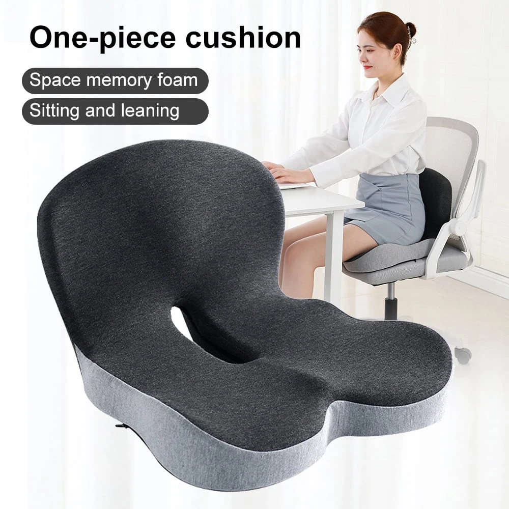 1PCS Ergonomic Memory Foam Seat Cushion with Back Support, 2-in-1 Coccyx Cutout Chair Pad for Office, Car, Gaming Chair