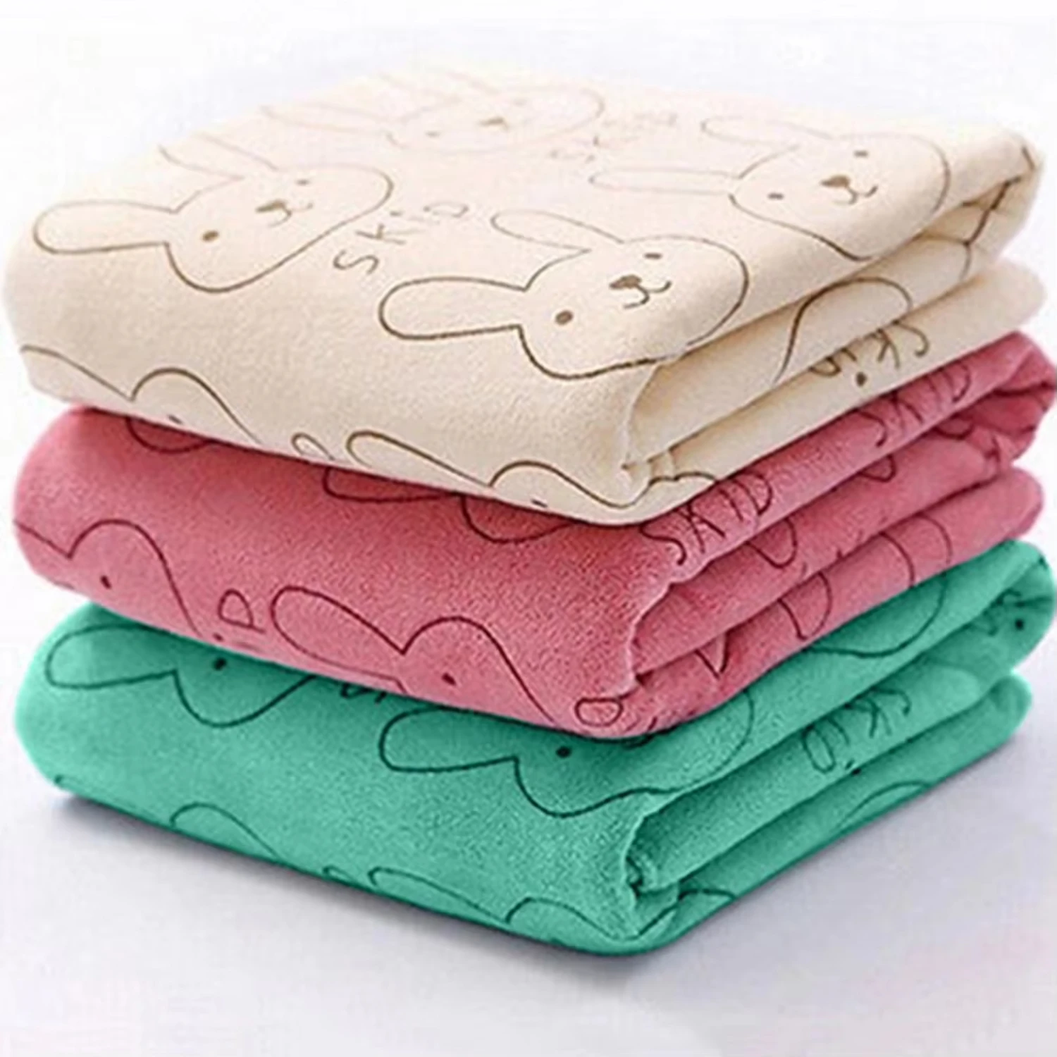 Rabbit Print Rectangle Towel Soft Bath Feeding Washcloth  Wiping Washcloth Face Towel Handkerchief Soft Absorbent Towels