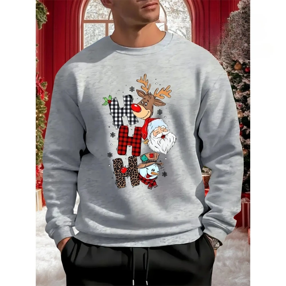 

Ugly Xmas Style Buffalo Plaid Reindeer Santa Snowman HO HO HO Graphic Warm Fabric Casual Holiday Outing Xmas Gift Men Clothing