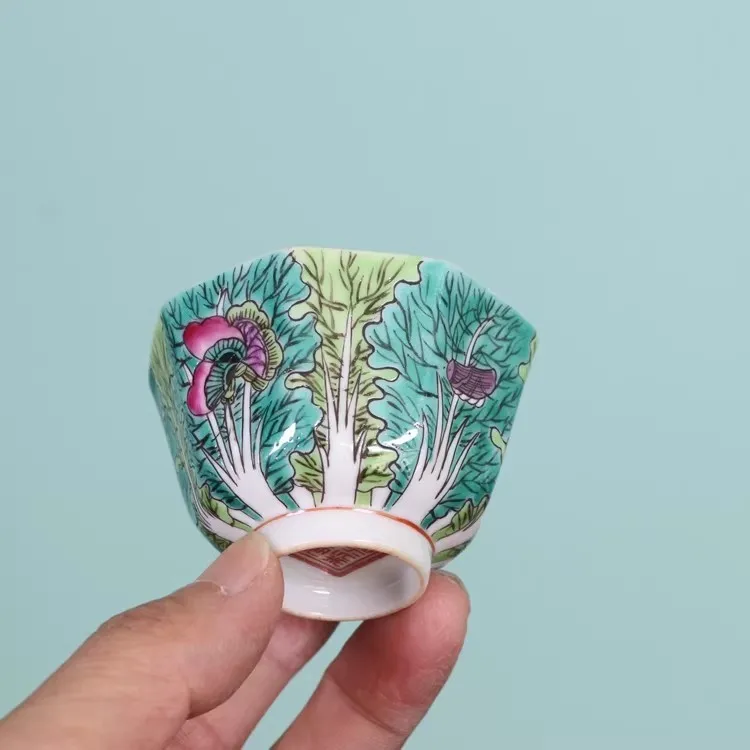 Chinese Famille Rose Porcelain Teacup Cup Qing Tongzhi Cabbage Design 2.4 inch