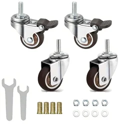 4 Pcs 1/1.25/1.5/2 inch Screw Rod Caster Wheels Furniture Castor Wheels TPR Swivel Brake Cartwheels for Trolley, with Accesories