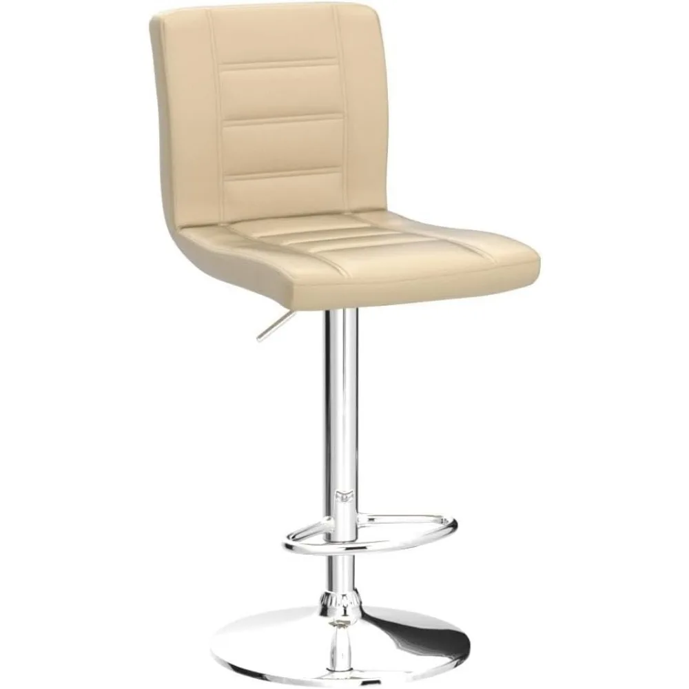 Modern ajustável Bar Stools Set com Costas, Linha Reta Giratória Barstool, Bege, Conjunto de 2
