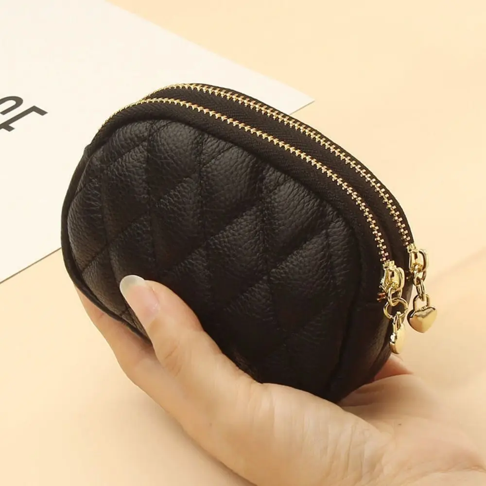 Double-layer Zipper Split Car Key Wallet PU Leather Large Capacity Mini Car Key Bag Small with Key Ring Female Purse Card Holder