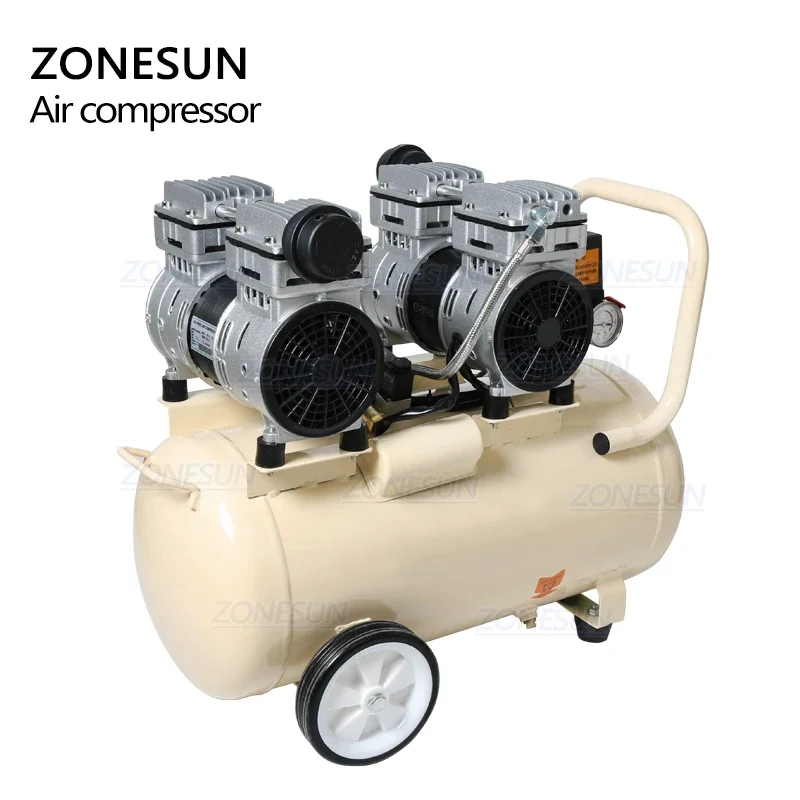 ZONESUN-compresor de aire silencioso sin aceite para máquina neumática, tipo pistón de cobre puro, 750W, 50L