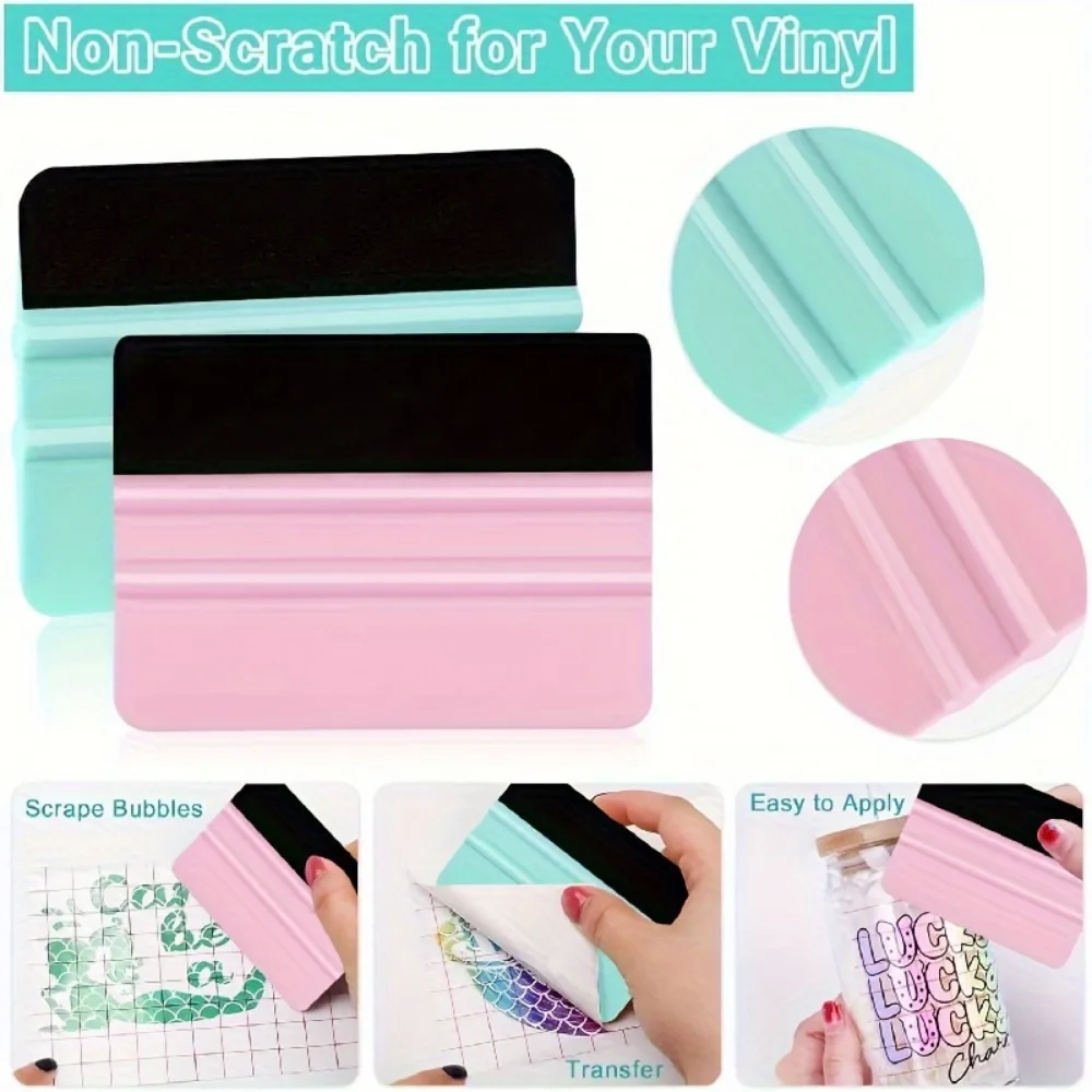 Spatole ergonomiche in feltro da 3 pezzi per la lavorazione del vinile - Strumenti di applicazione viola e verde acqua, durevoli e senza striscia