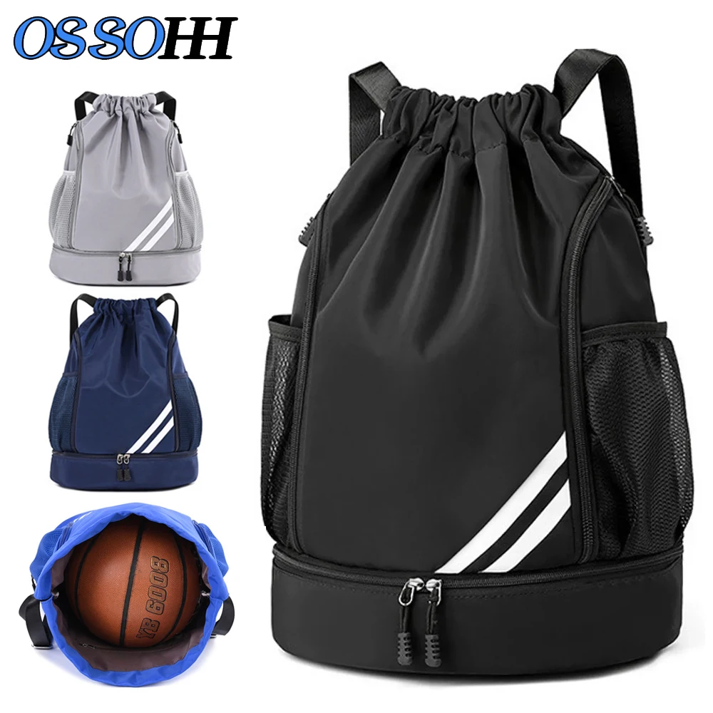 Sports Drawstring Backpack,Waterproof Drawstring Sports Bag Soccer Bag Swim Gym Bag for Men Women with Ball Shoes Compartment