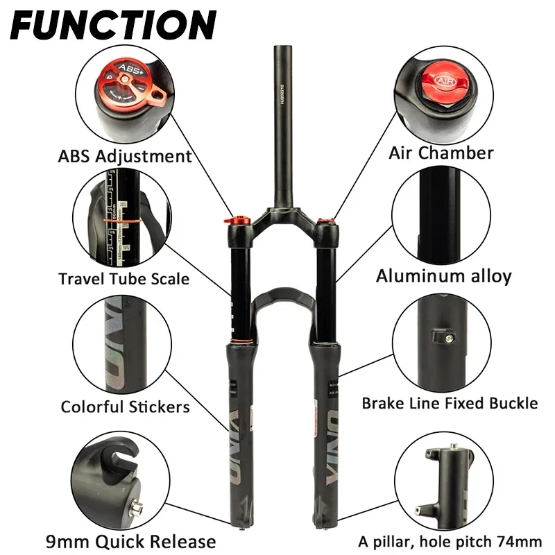 BUCKLOS 24in Bike Air Suspension Fork 120mm Travel Folding Bicycle Fork 100*15mm Thru Axle 9mm QR Bicycle BMX Fork YINO