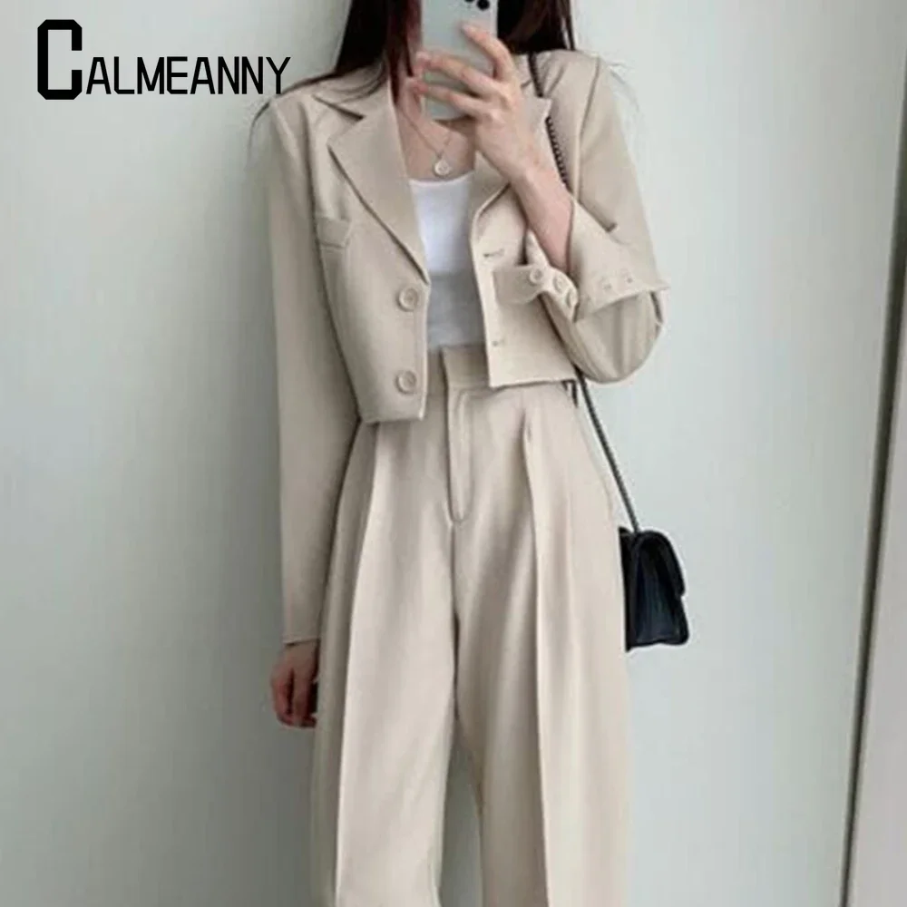 2023 Women's Trouser Suit New Suit Chic and Elegant Trouser Korean Lapel Button High Waist Fashion Two-piece Suit office lady