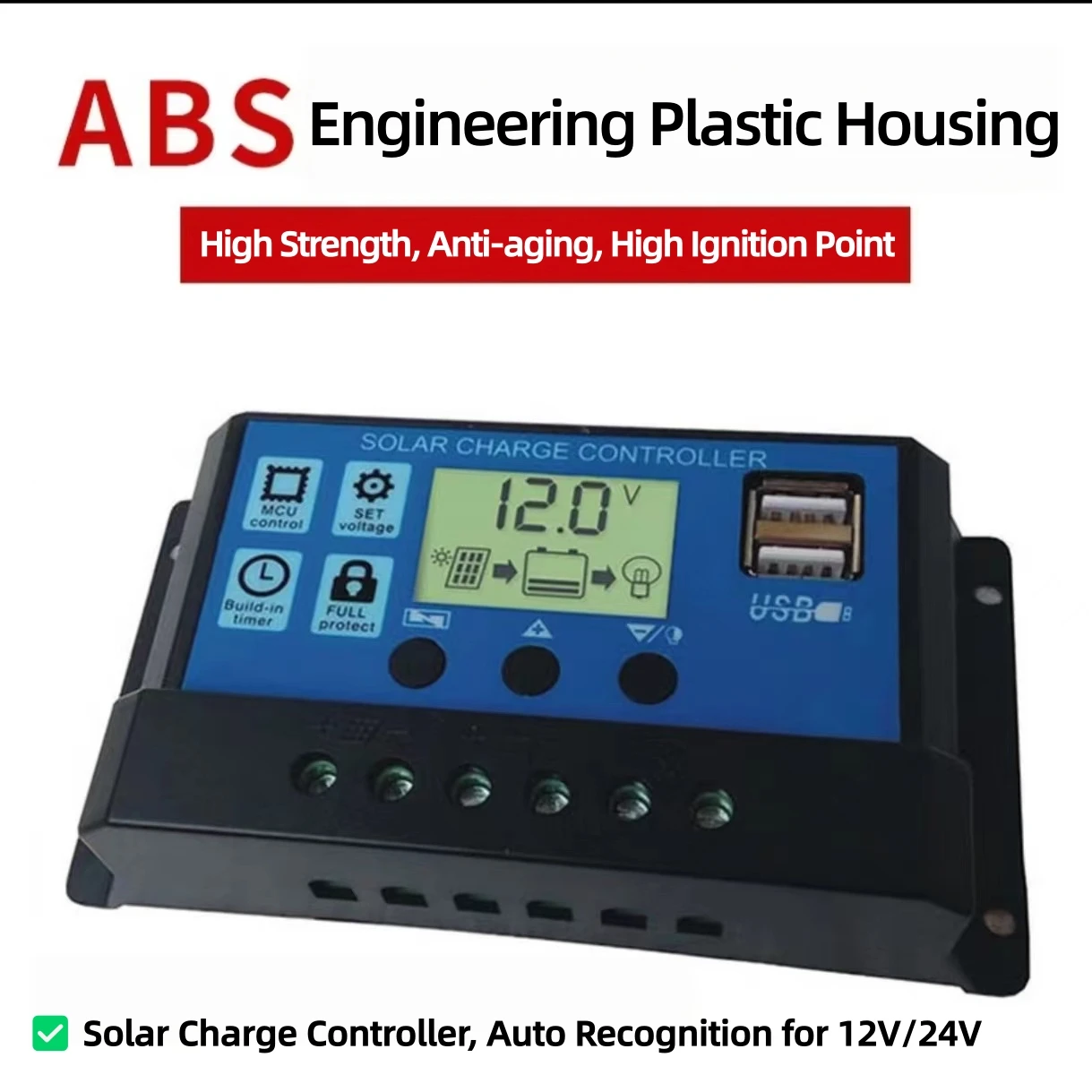 Solar Charge Controller 10A 20A 30A PWM 12V 24V Auto LCD Display Dual USB Solar Panel Battery Regulator For Solar Power System