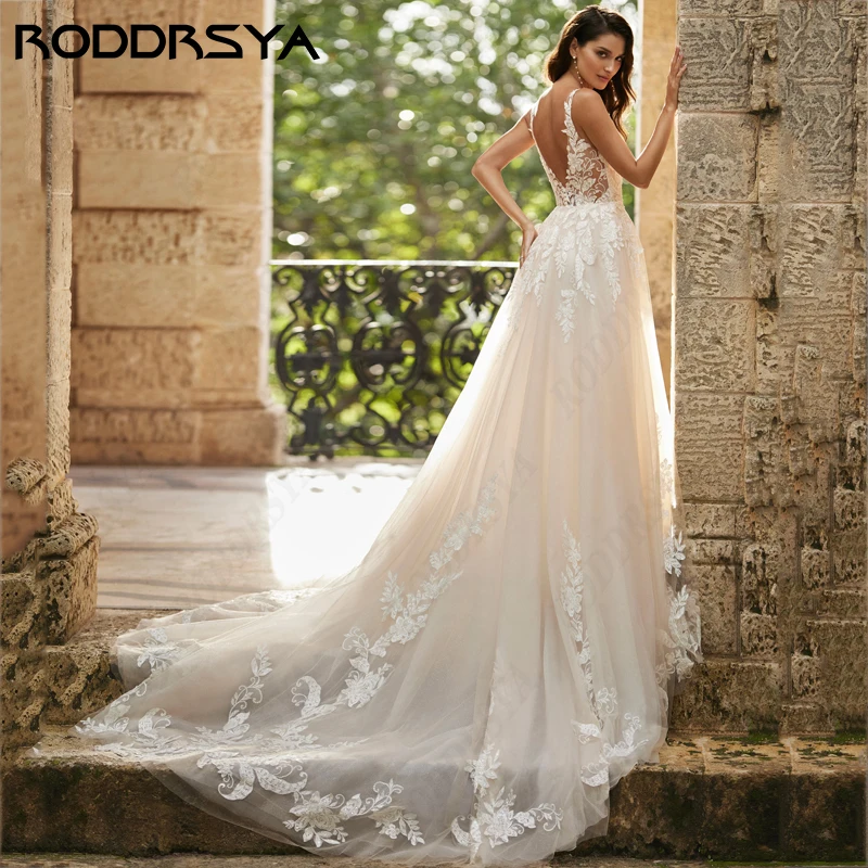 فساتين زفاف أنيقة من RODDRSYA Robe De Soirée للنساء فاخرة على شكل حرف a بدون ظهر لحفلات الزفاف رائع تول مصنوع حسب الطلب Robe De Soirée للنساء فاخرة على شكل حرف a بدون ظهر لحفلات الزفاف رائع تول مصنوع حسب الطلب Robe De