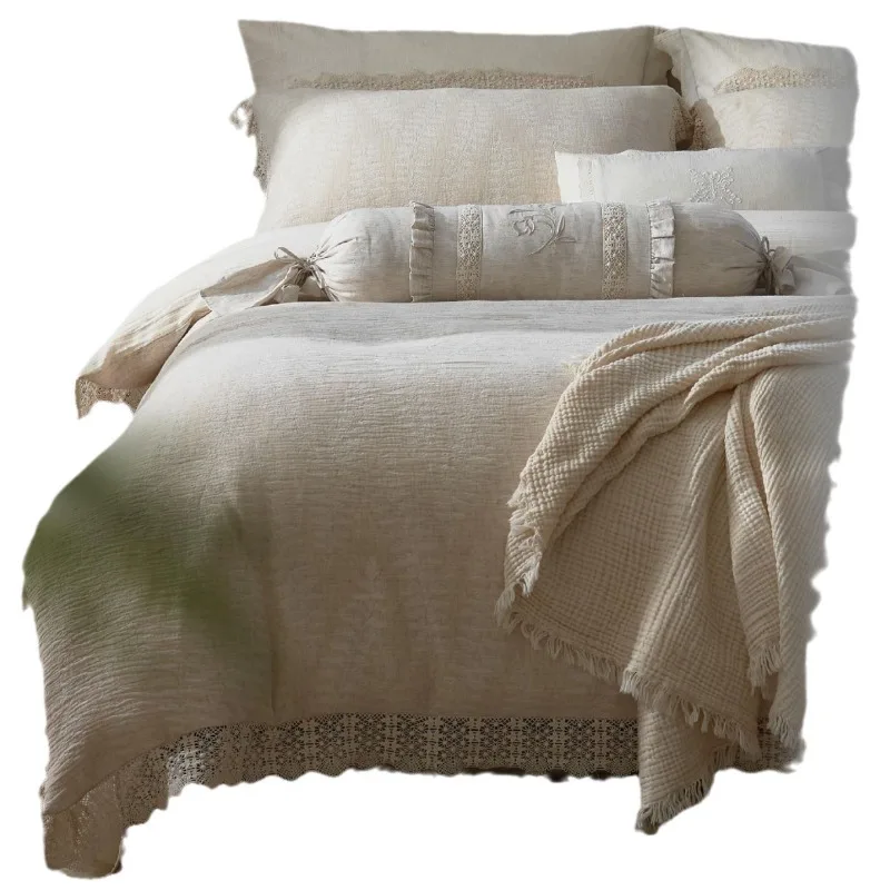 

New cotton and linen jacquard cotton four-piece set bedding kit bed sheet quilt cover