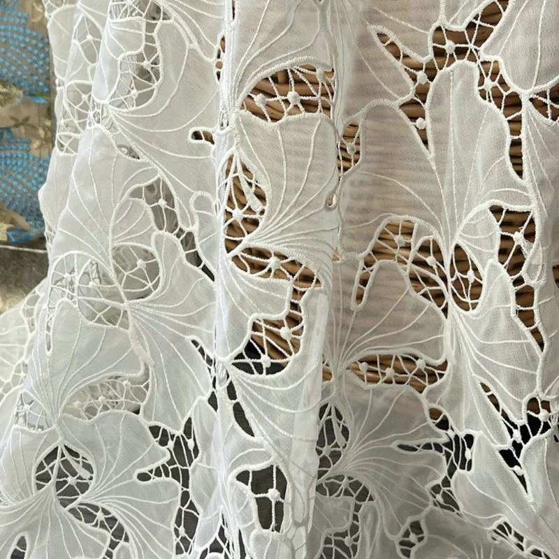 

Hollow Out Double Layer Ginkgo Laser Embroidery Lace Fabric Wedding Dress Sewing DIY Apparel