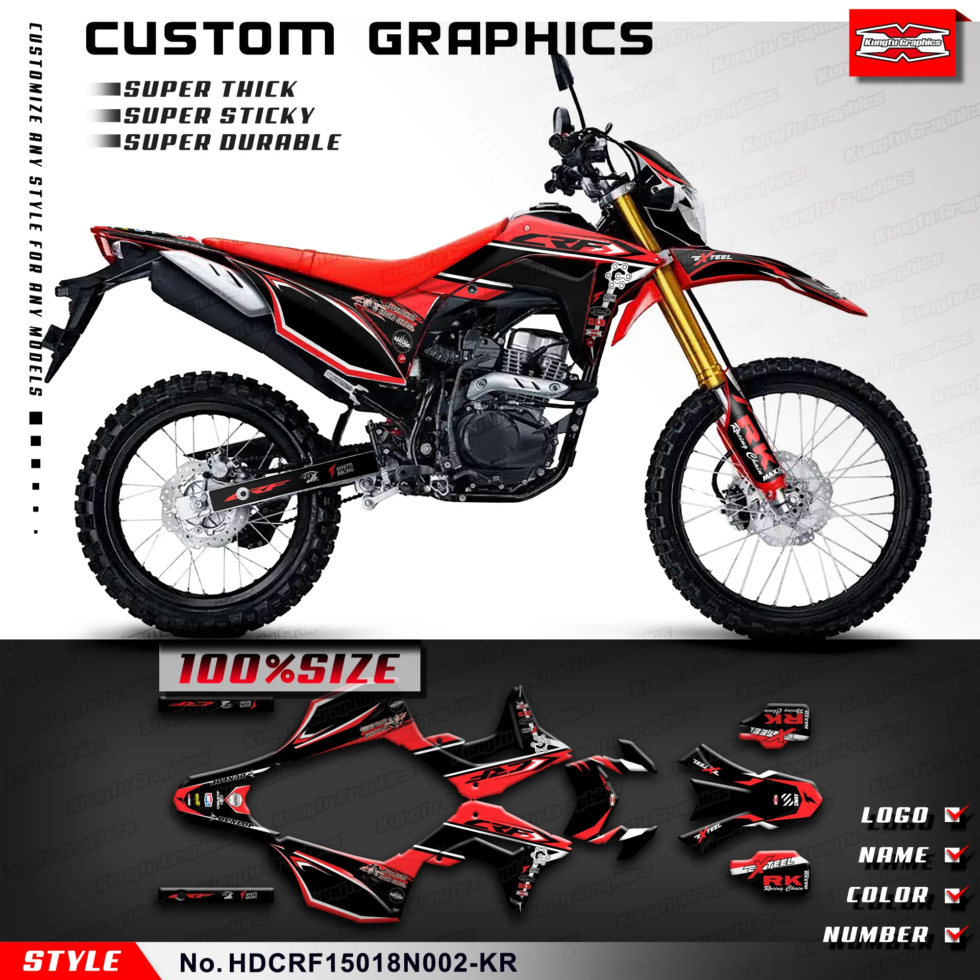 

KUNGFU GRAPHICS Adhesive Sticker Wrapping for Honda CRF150L CRF 150L 2018 2019 2020 2021 2022 2023 2024, HDCRF15018N002-KR