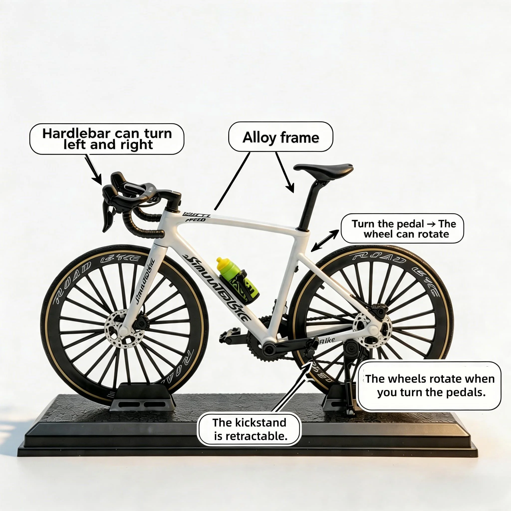 1:8 Scale Alloy Road Bike Model Movable Pedals Wheels Retractable Kickstand Bicycle Model Collection Toy Gift