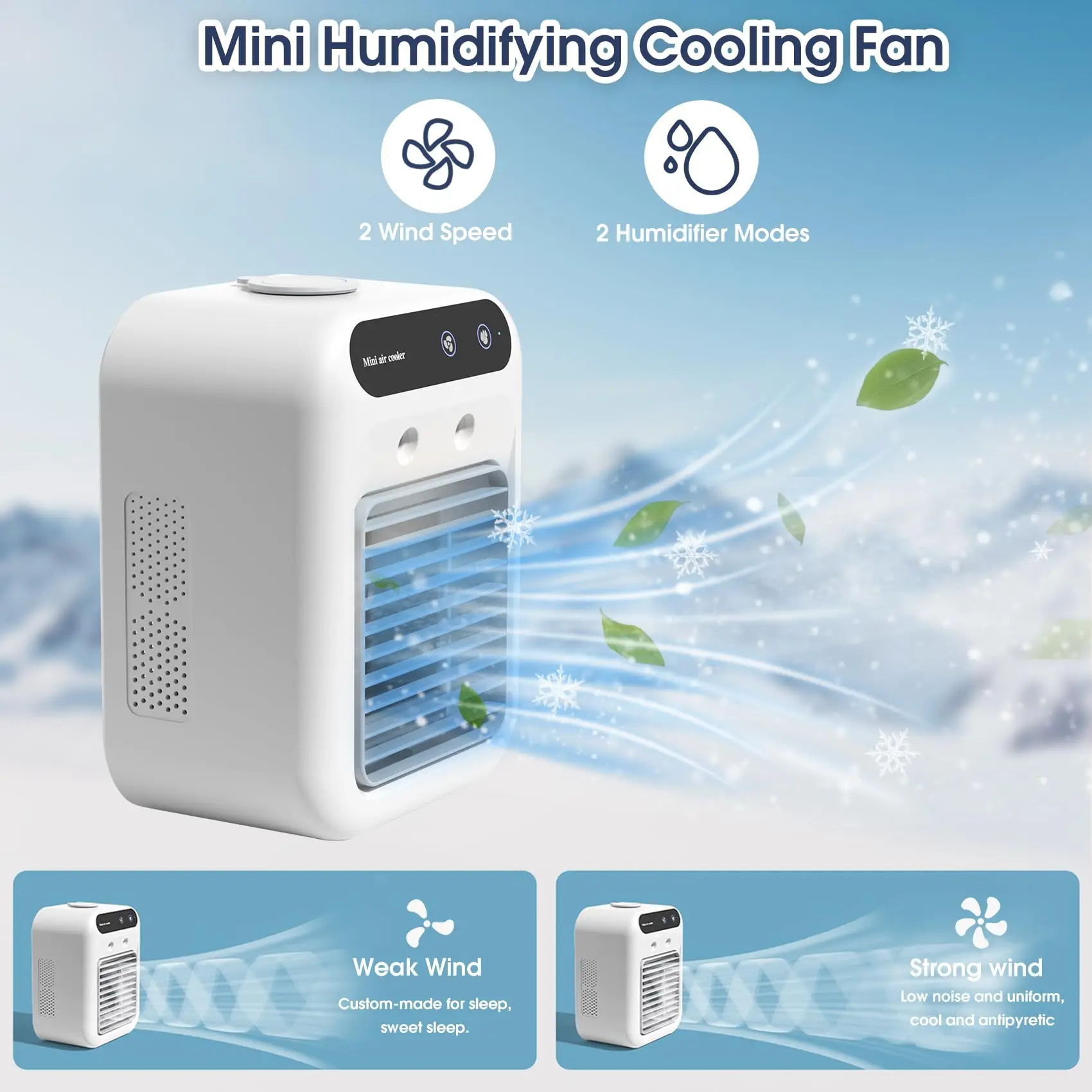 Climatizzatori portatili, mini unità CA portatile ricaricabile da 6 W 2 spray d'aria fredda, ventola di raffreddamento personale con 2 velocità