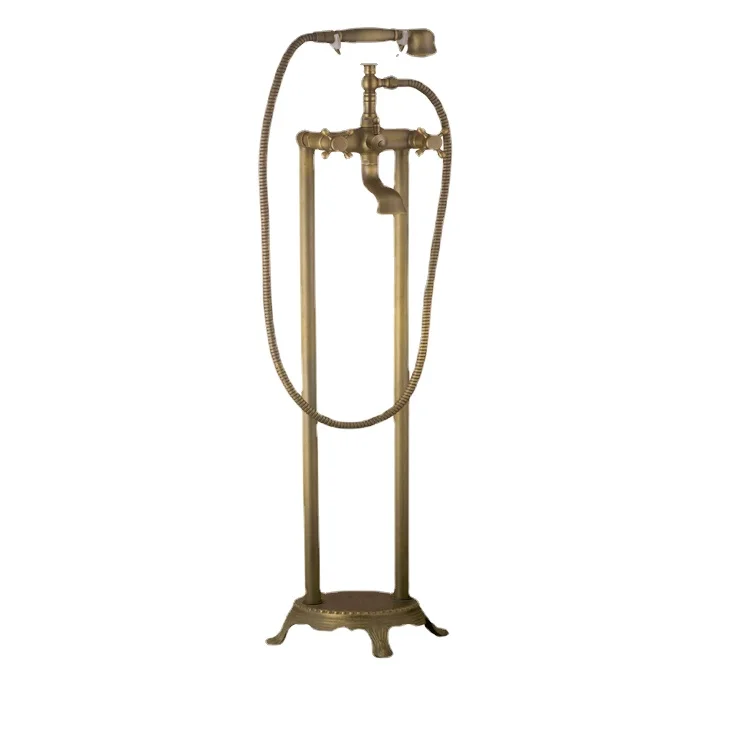 Telephone Shower Double handles Antique Brass Freestanding Bath Faucet