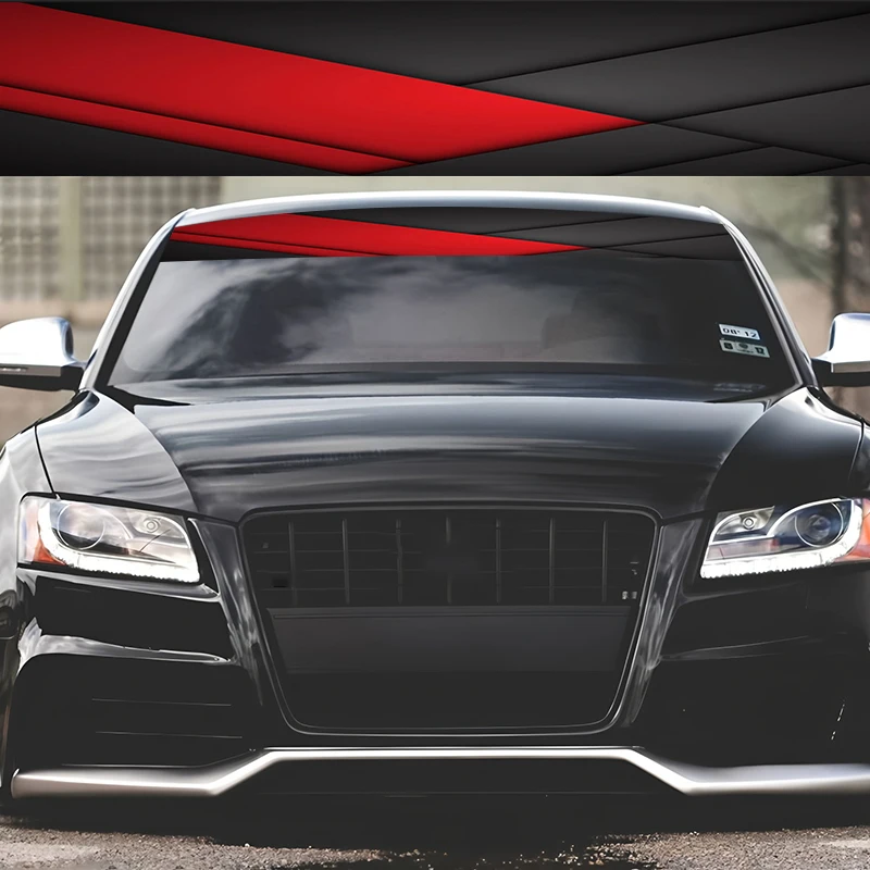 1 buah lukisan dekoratif geometris cairan hitam dan merah Performa luar biasa Desain unik Stiker kaca depan Goresan