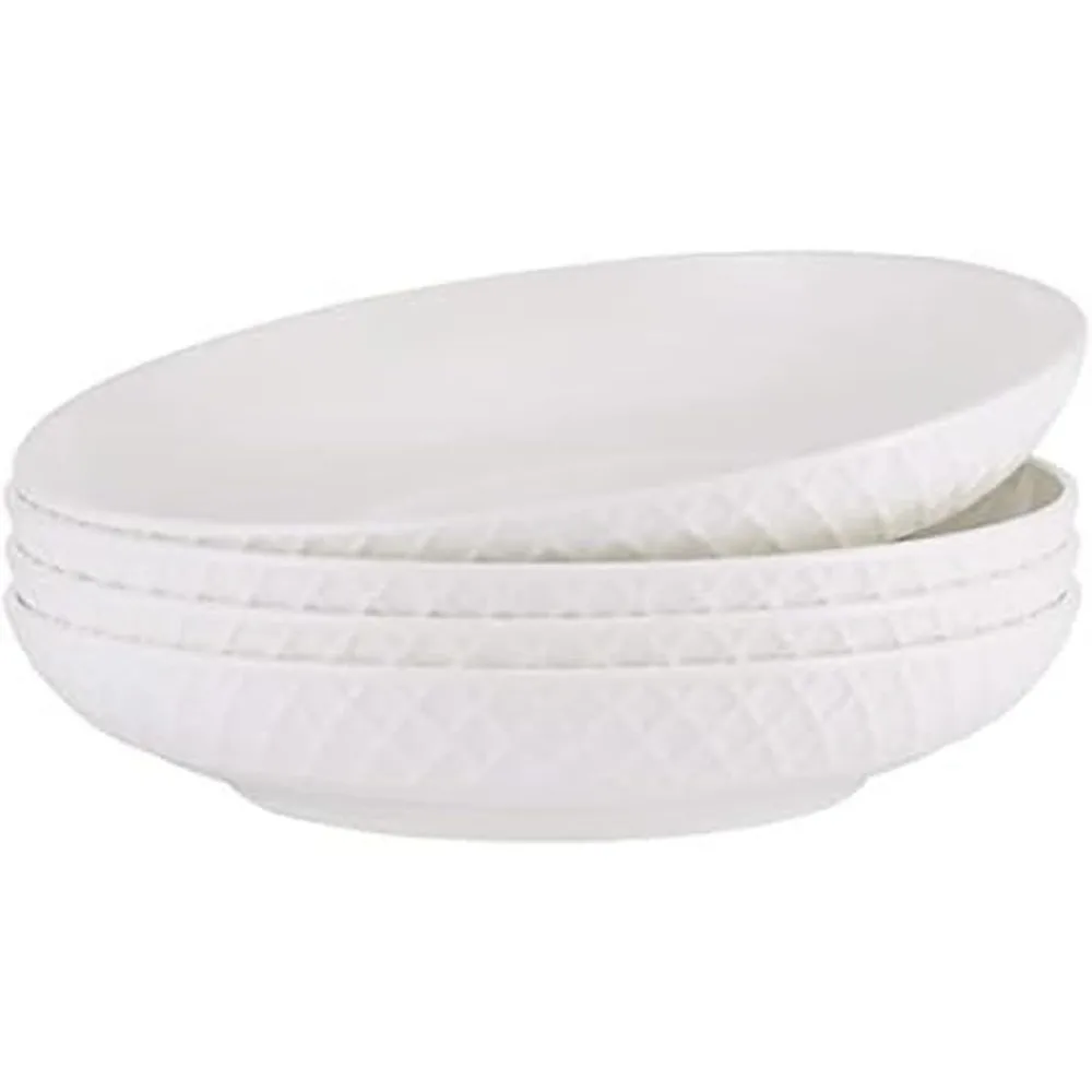 

4-Piece Lightweight White Porcelain Pasta Bowls, Chip-Resistant, Dishwasher & Microwave Safe