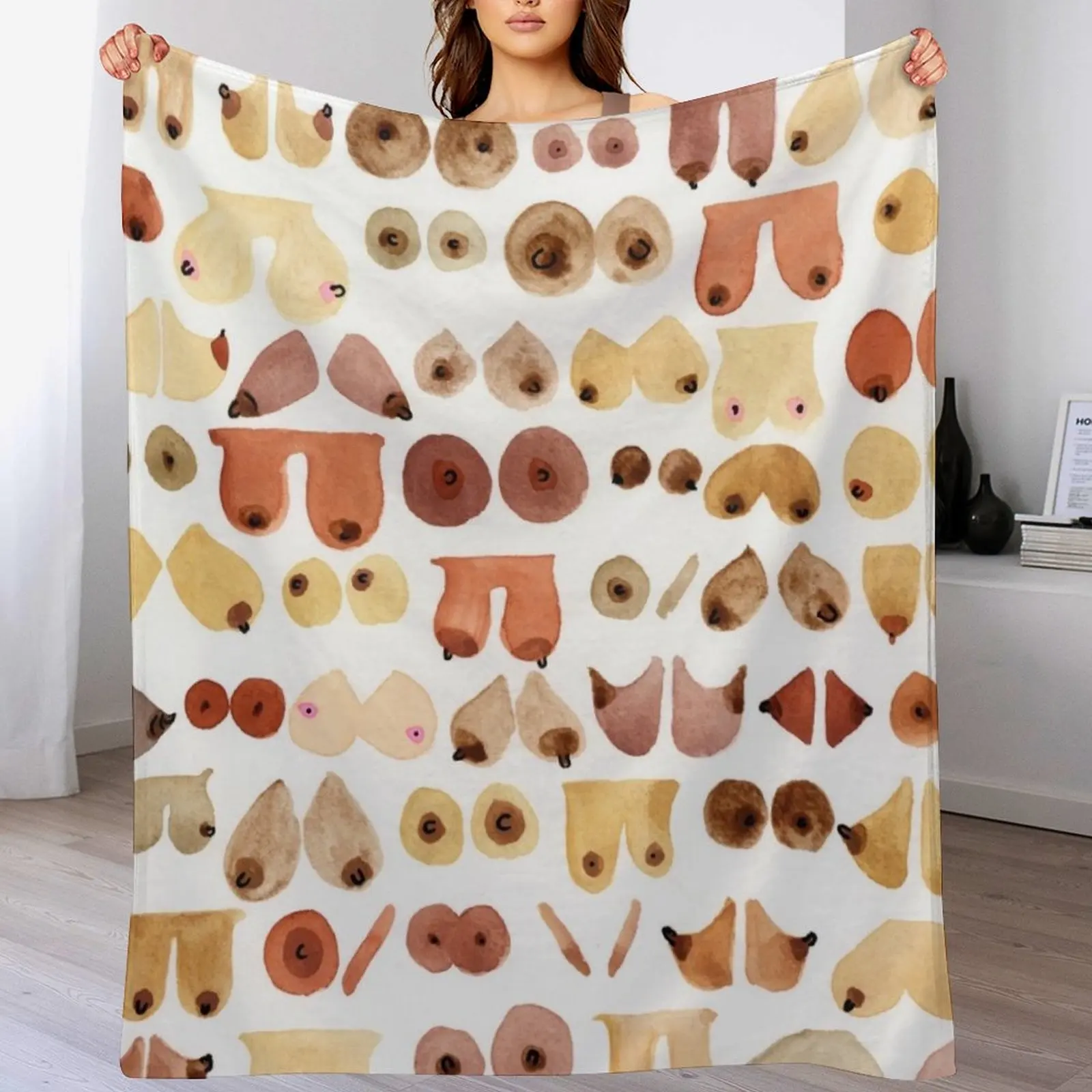 

Boob Love Original Breast Watercolor Design Throw Blanket Cozy Warm Blanket for Bed Room Decor