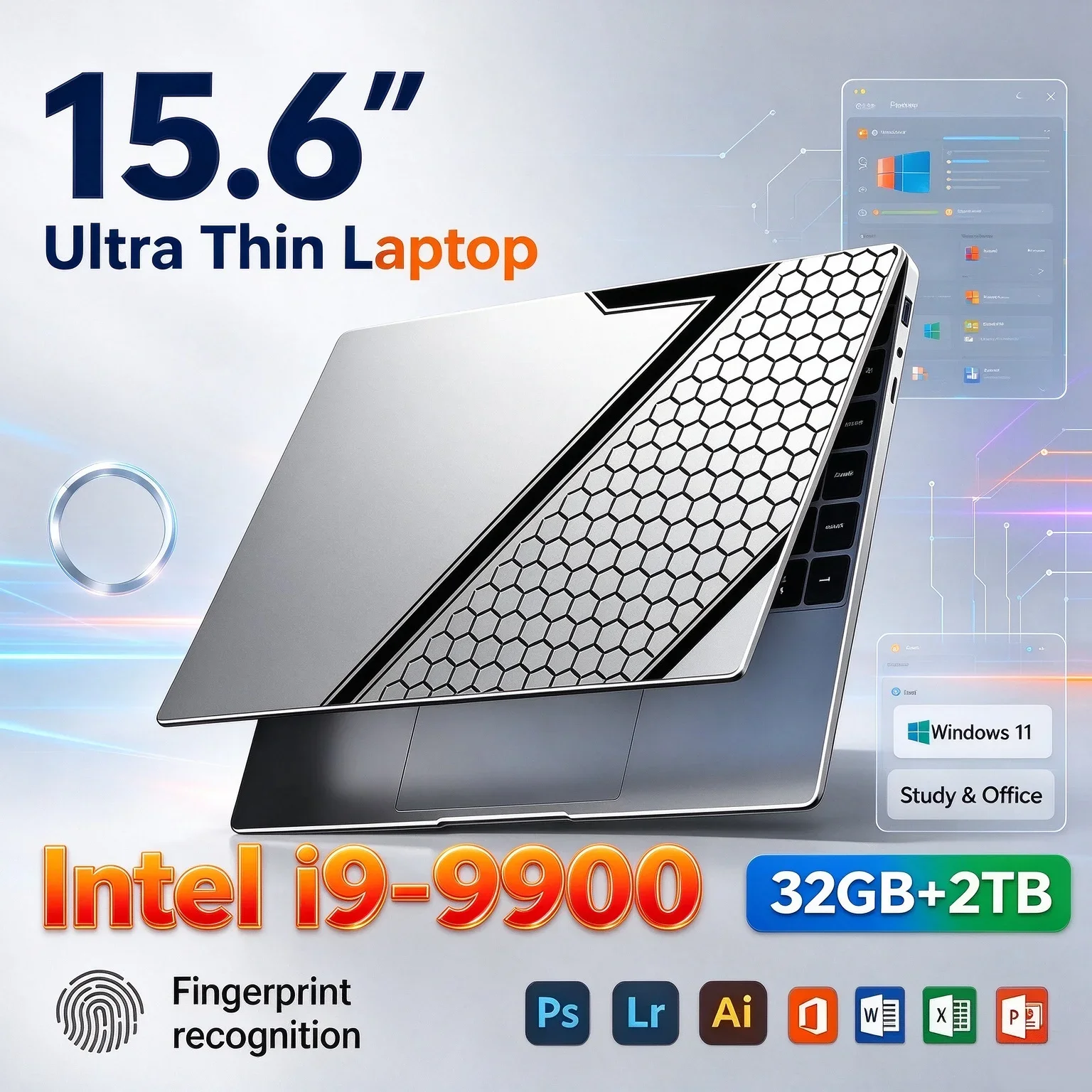New 15.6'' Notebook Computer For Daily Use Intel I9-9900 32GB RAM 1TB/2TB SSD Windows11 Fingerprint Unlock Gaming Office Laptop