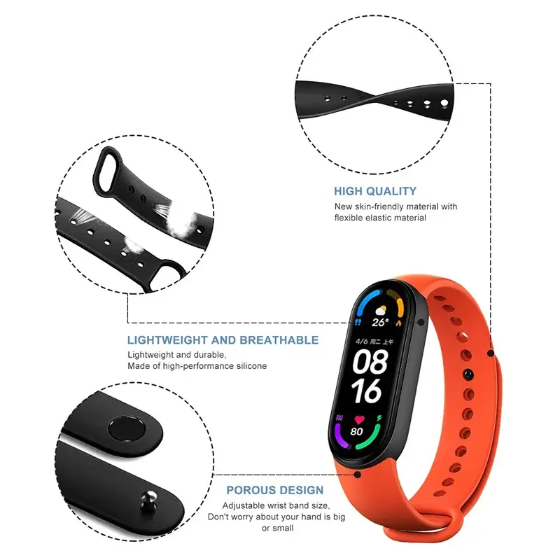 Silicone Watchbands for Xiaomi Mi Band 7 Sport bracelet Miband 5 6 NFC Replacement wrist  pulsera correa mi band 7 6 3 4 5 strap - 3