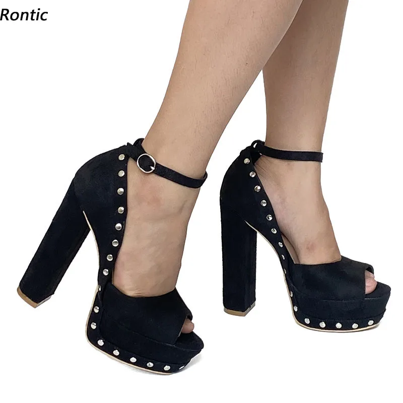 

Rontic Женские сандалии ручной работы на платформе с ремешком на щиколотке, сексуальные туфли на блочном каблуке с открытым носком, элегантные черные туфли для выпускного вечера, размер США 5-20