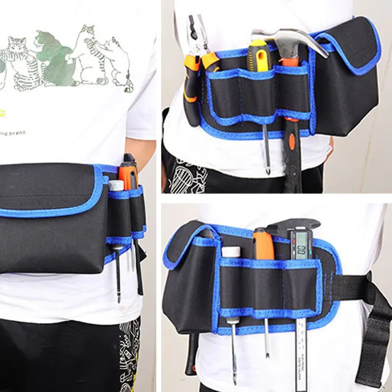 Portable Repair Hand Tool Bag Blue Electrician Carpenter Waist Pouch Oxford Cloth Multifunctional Pocket With Adjustable Belt